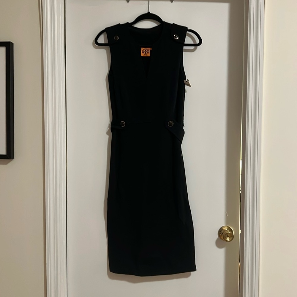 TORY BURCH Declan Tab Button Wool Dress Sheath Black